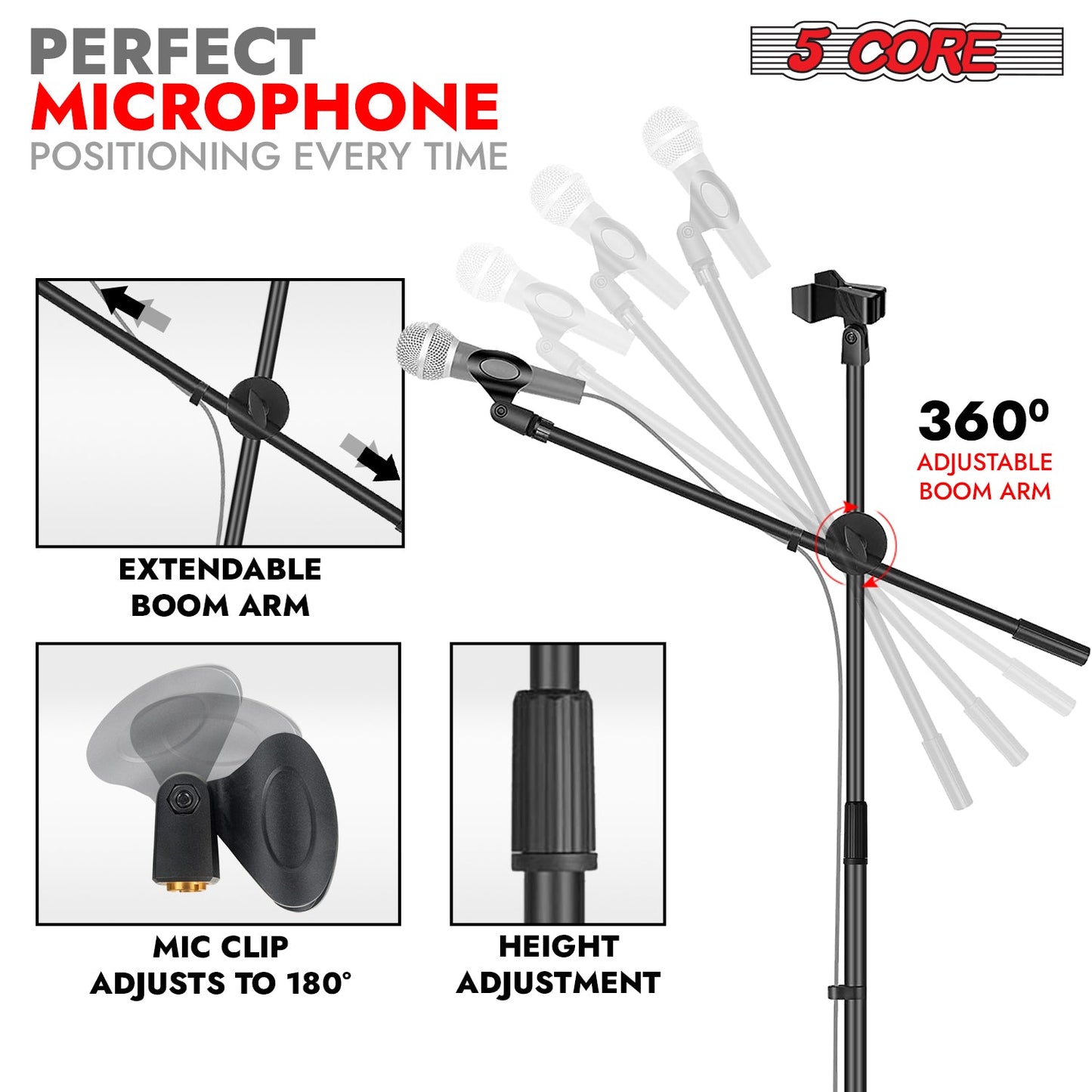 5Core Tripod Mic Stand Adjustable Heavy Duty Floor Holder Microphone Boom Arm 1 PC-1