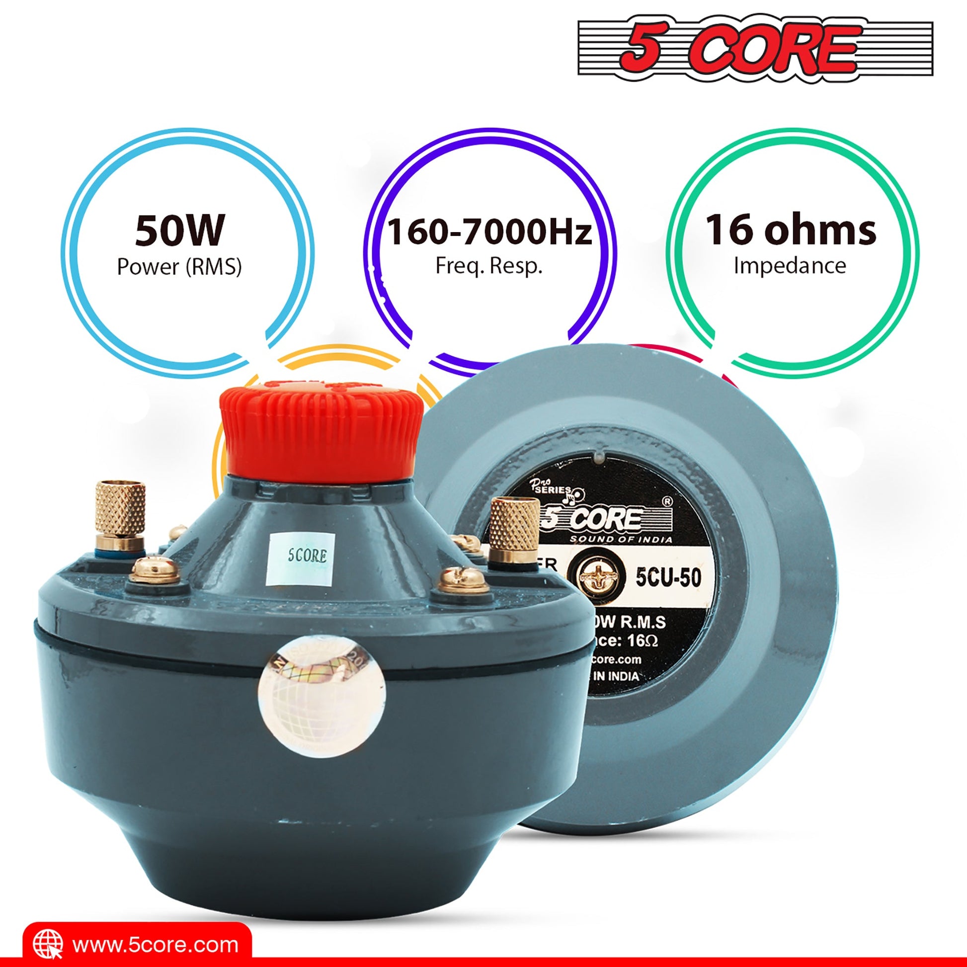 5 Core Compression Driver 500W Peak Aluminium Tweeter Diaphragm 16 Ohm Throat Twist Horn Speaker-1