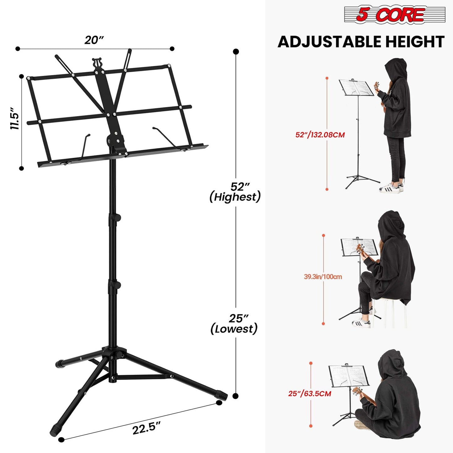 5Core Music Stand For Sheet Music Portable Tripod Adjustable Folding Note Holder BLACK-1