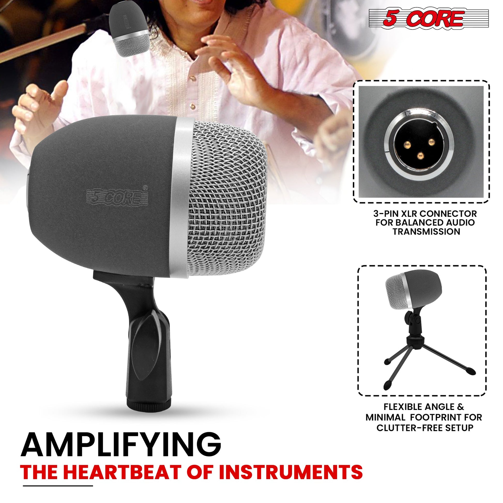 5 Core Tabla Mic XLR Wired Uni Directional Snare Tom Instrument Microphone BLACK-1