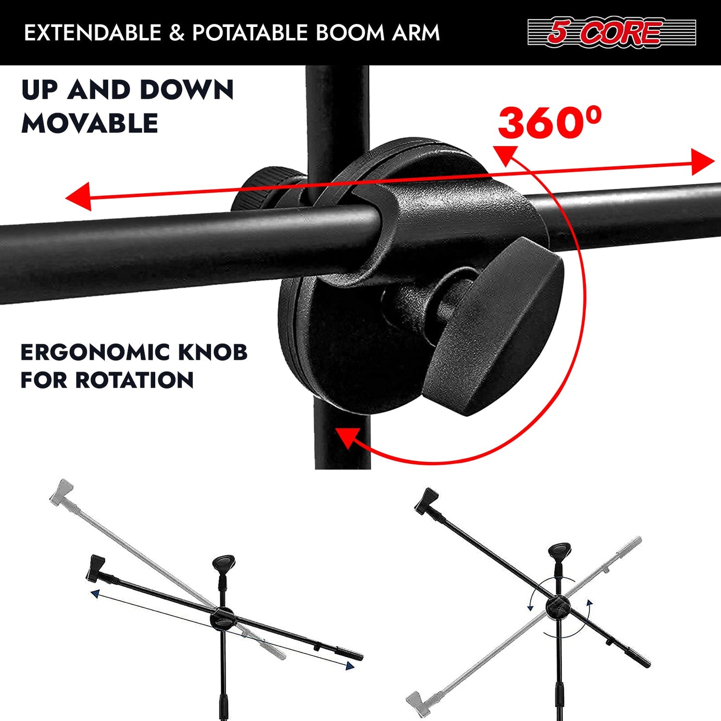 5Core Tripod Mic Stand Adjustable Heavy Duty Floor Holder Microphone Boom Arm 1 PC-2
