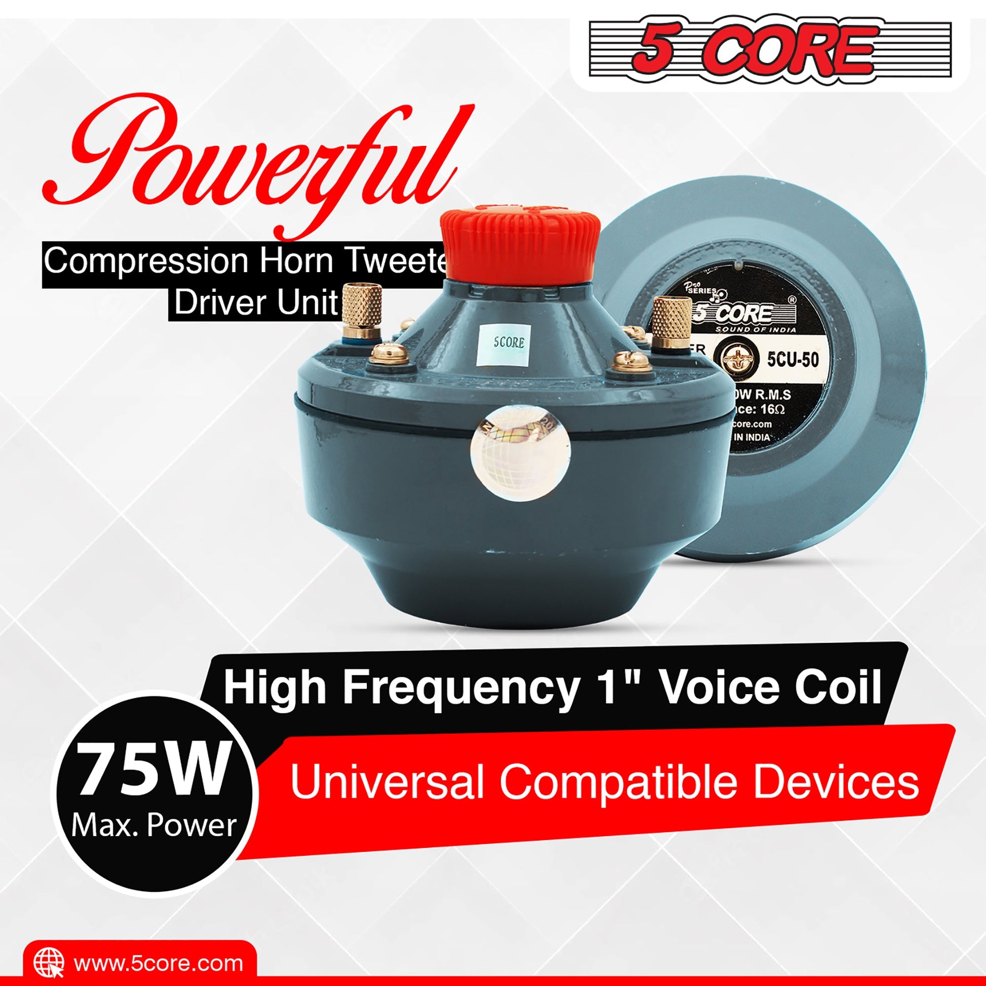 5 Core Compression Driver 500W Peak Aluminium Tweeter Diaphragm 16 Ohm Throat Twist Horn Speaker-2