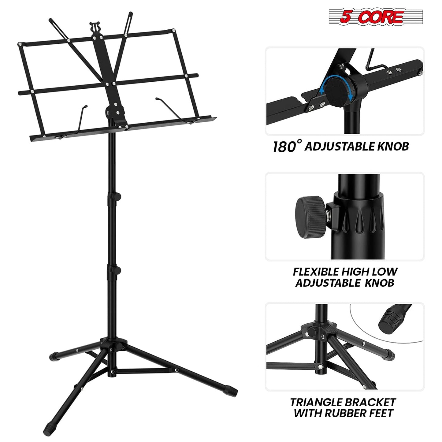 5Core Music Stand For Sheet Music Portable Tripod Adjustable Folding Note Holder BLACK-2