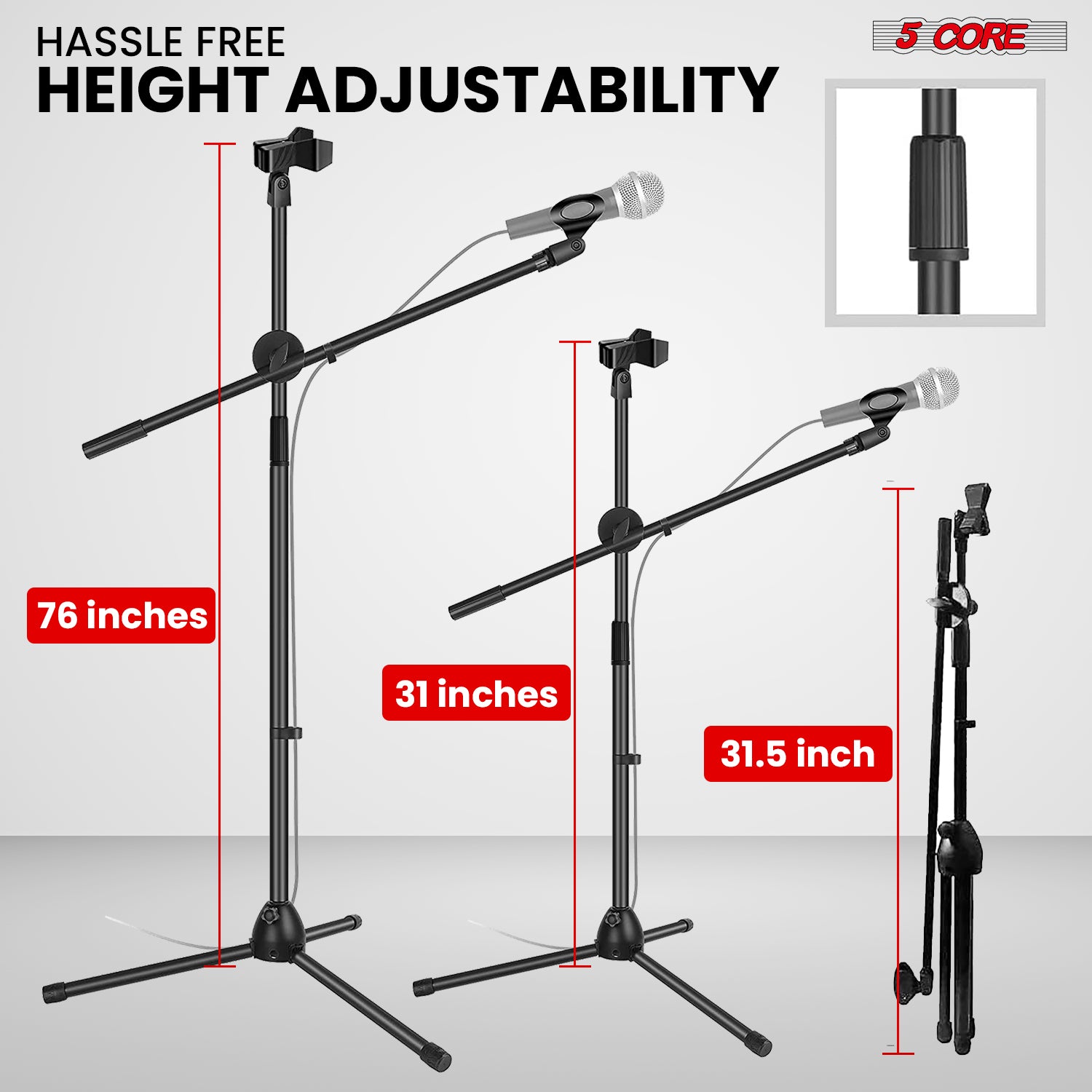 5Core Tripod Mic Stand Adjustable Heavy Duty Floor Holder Microphone Boom Arm 1 PC-3