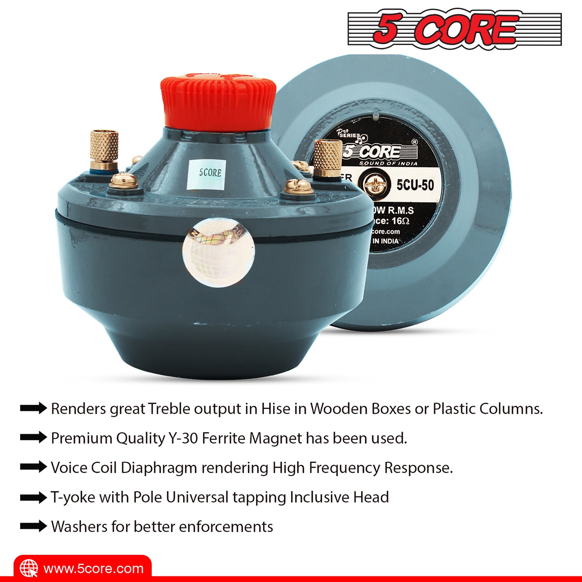5 Core Compression Driver 500W Peak Aluminium Tweeter Diaphragm 16 Ohm Throat Twist Horn Speaker-3