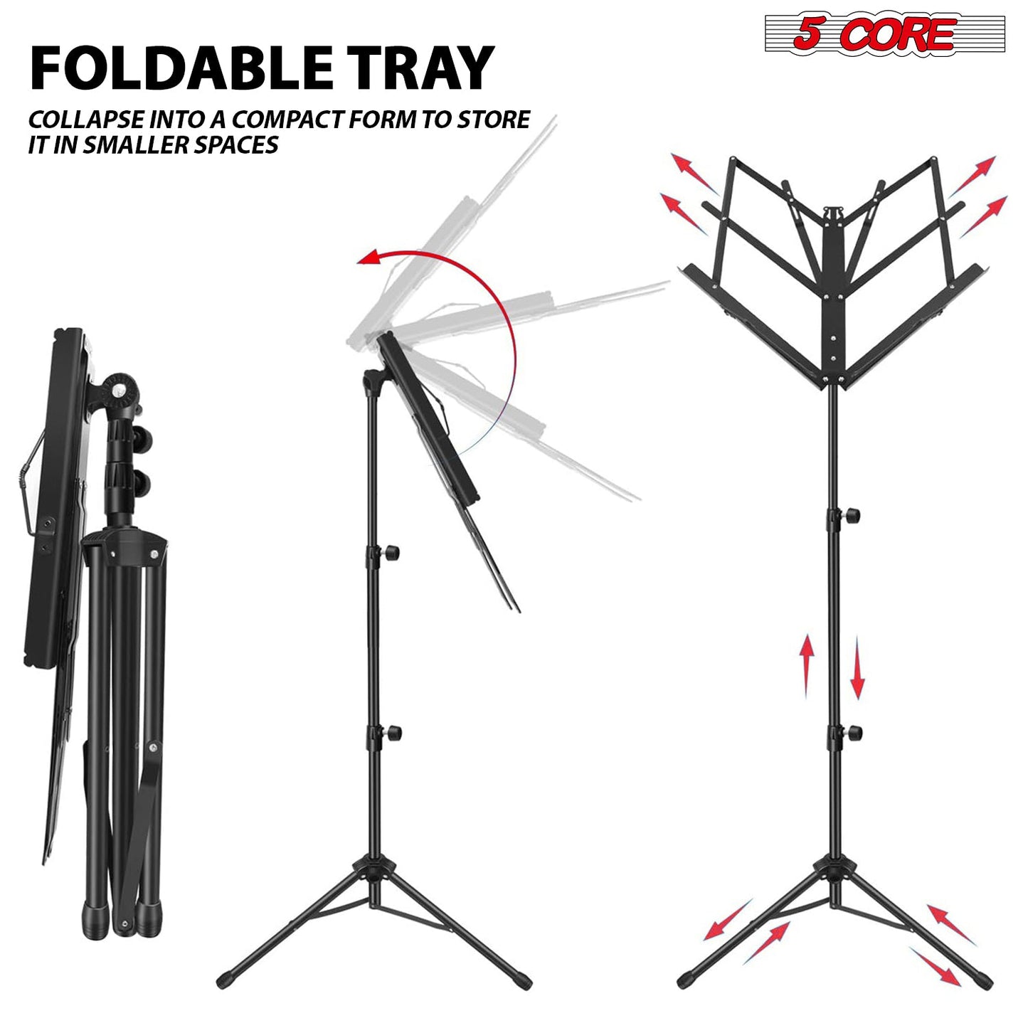5Core Music Stand For Sheet Music Portable Tripod Adjustable Folding Note Holder BLACK-3