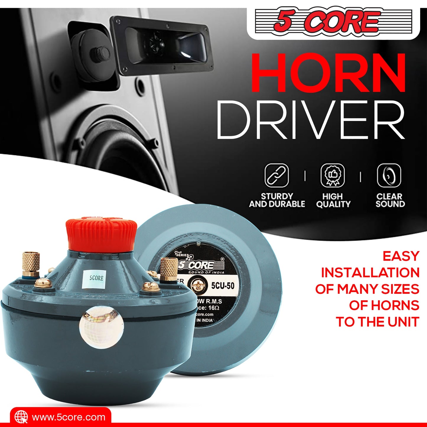 5 Core Compression Driver 500W Peak Aluminium Tweeter Diaphragm 16 Ohm Throat Twist Horn Speaker-4