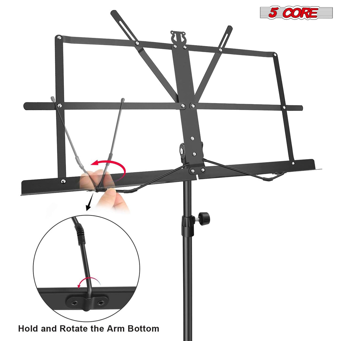 5Core Music Stand For Sheet Music Portable Tripod Adjustable Folding Note Holder BLACK-4