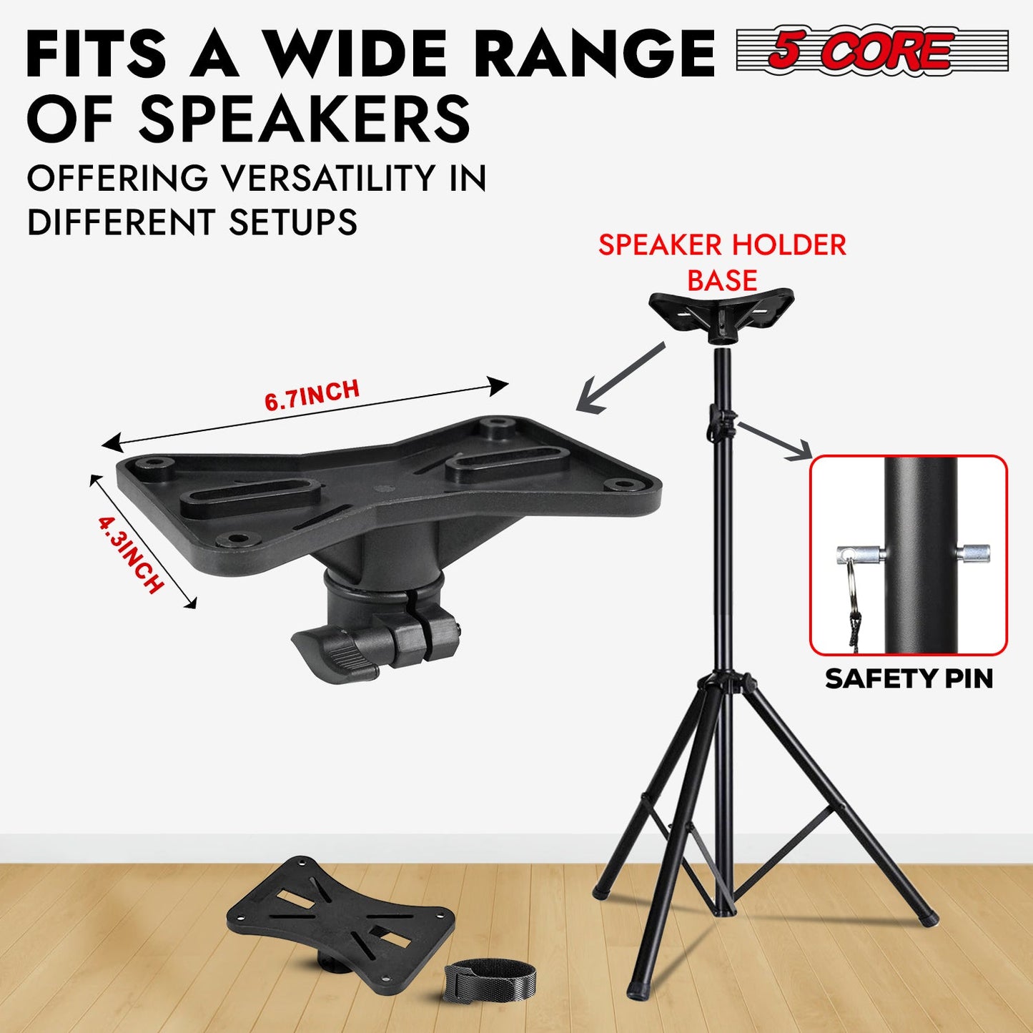 5Core Speaker Stand Tripod Tall Adjustable 72 Inch DJ Pole Mount Studio Monitor Stands BLACK 1 PK-2