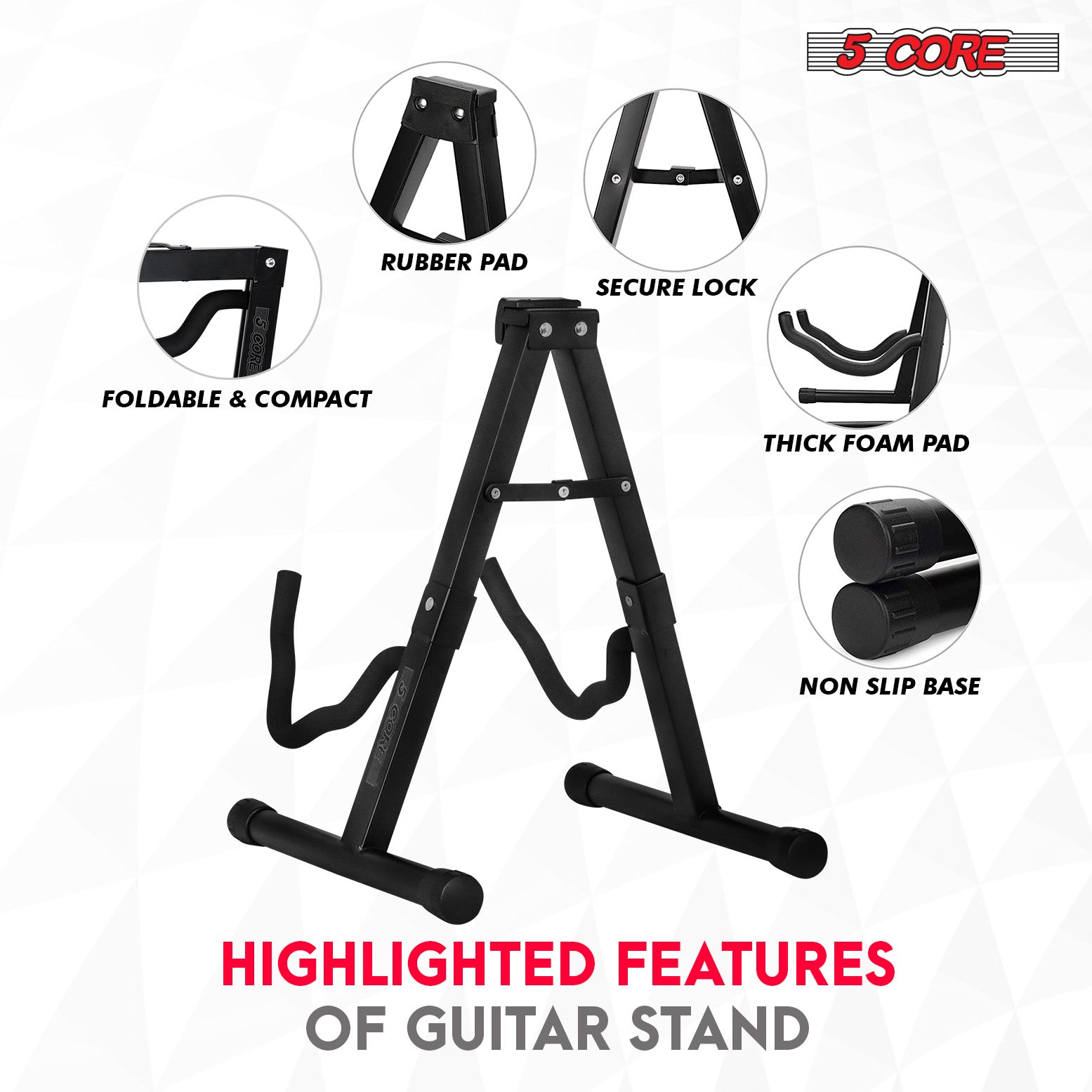 5Core Guitar Stand Floor A Frame Electric Acoustic Bass Soporte Para Guitarra BLACK-3