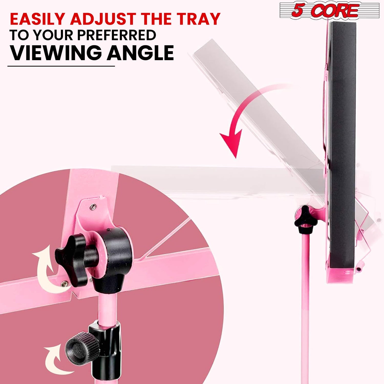 5Core Music Stand For Sheet Music Portable Tripod Adjustable Folding Note Holder Standard PINK-3